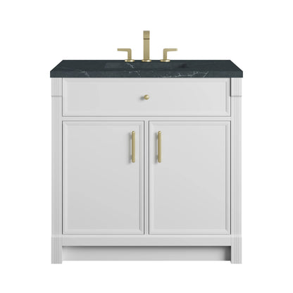 Bellshire 36" Single Vanity, Bright White w/ 3 CM Charcoal Soapstone Silestone Top