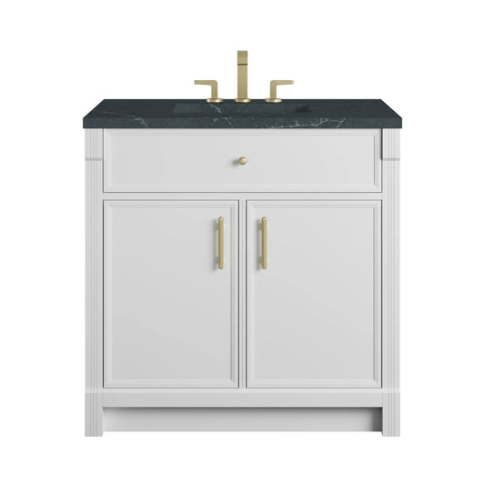 Bellshire 36" Single Vanity, Bright White w/ 3 CM Charcoal Soapstone Silestone Top