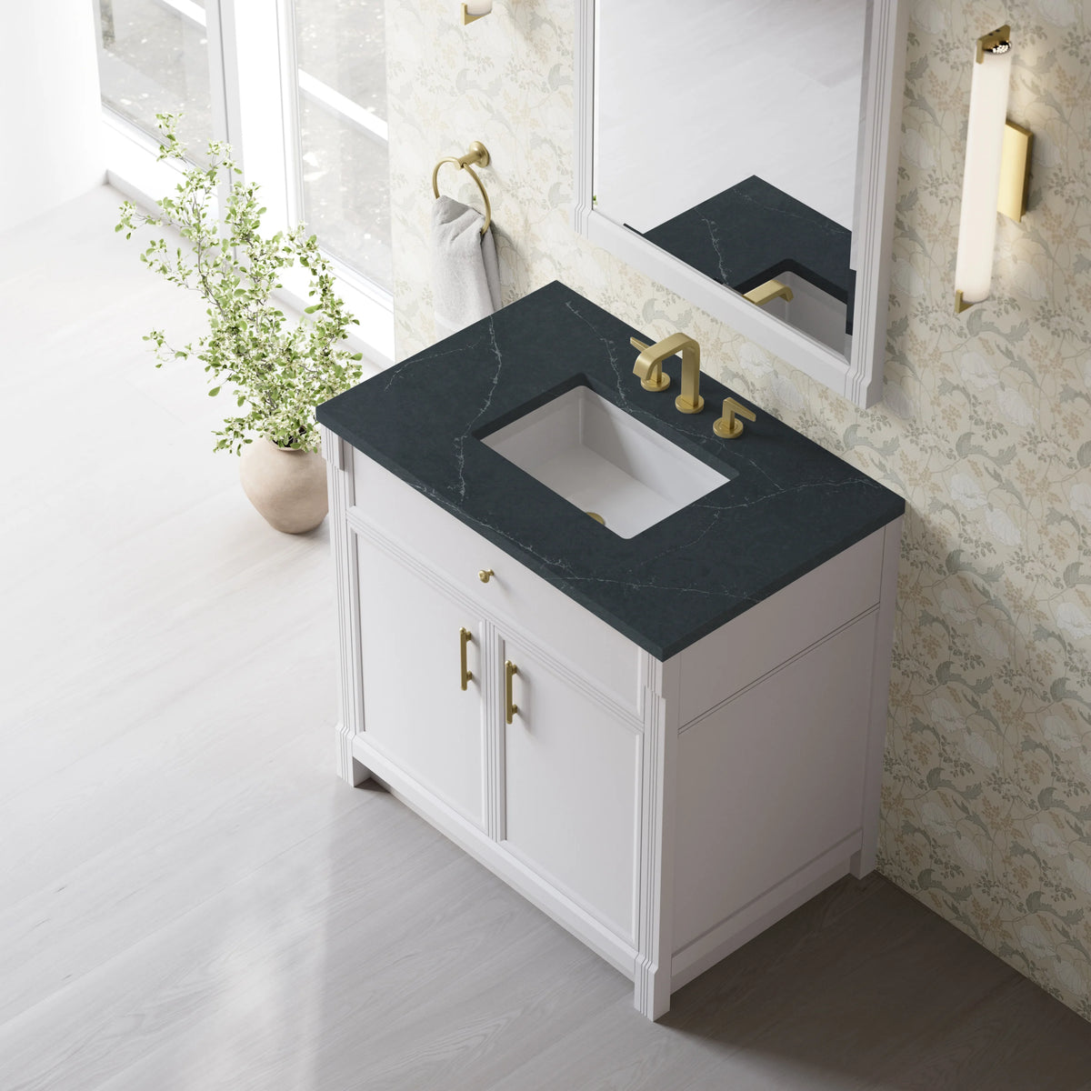 Bellshire 36" Single Vanity, Bright White w/ 3 CM Charcoal Soapstone Silestone Top, view 7