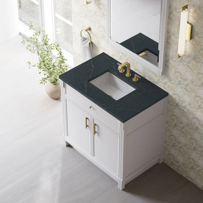 Bellshire 36" Single Vanity, Bright White w/ 3 CM Charcoal Soapstone Silestone Top, view 7