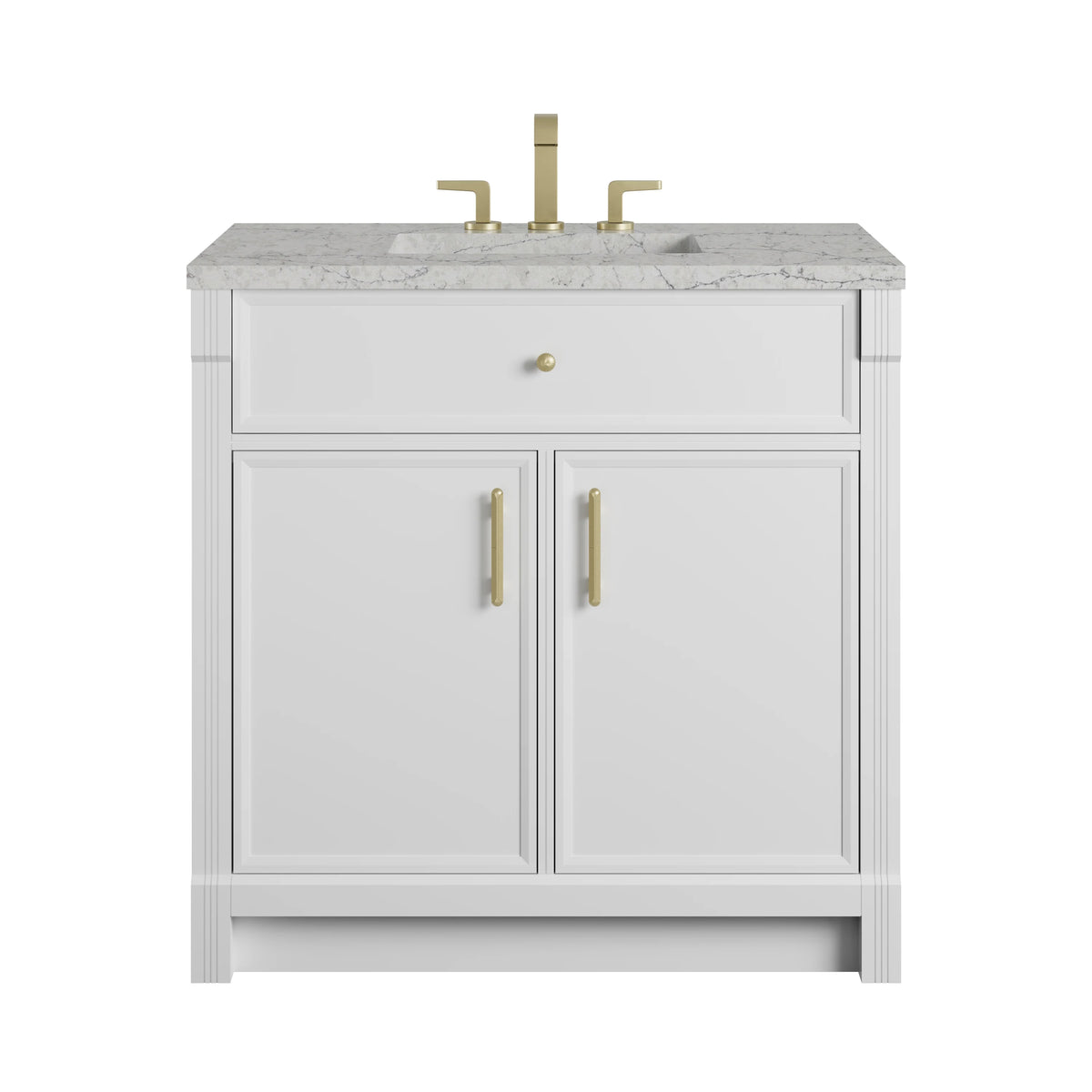 Bellshire 36" Single Vanity, Bright White w/ 3 CM Eternal Jasmine Pearl Silestone Top
