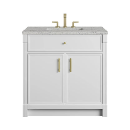 Bellshire 36" Single Vanity, Bright White w/ 3 CM Eternal Jasmine Pearl Silestone Top