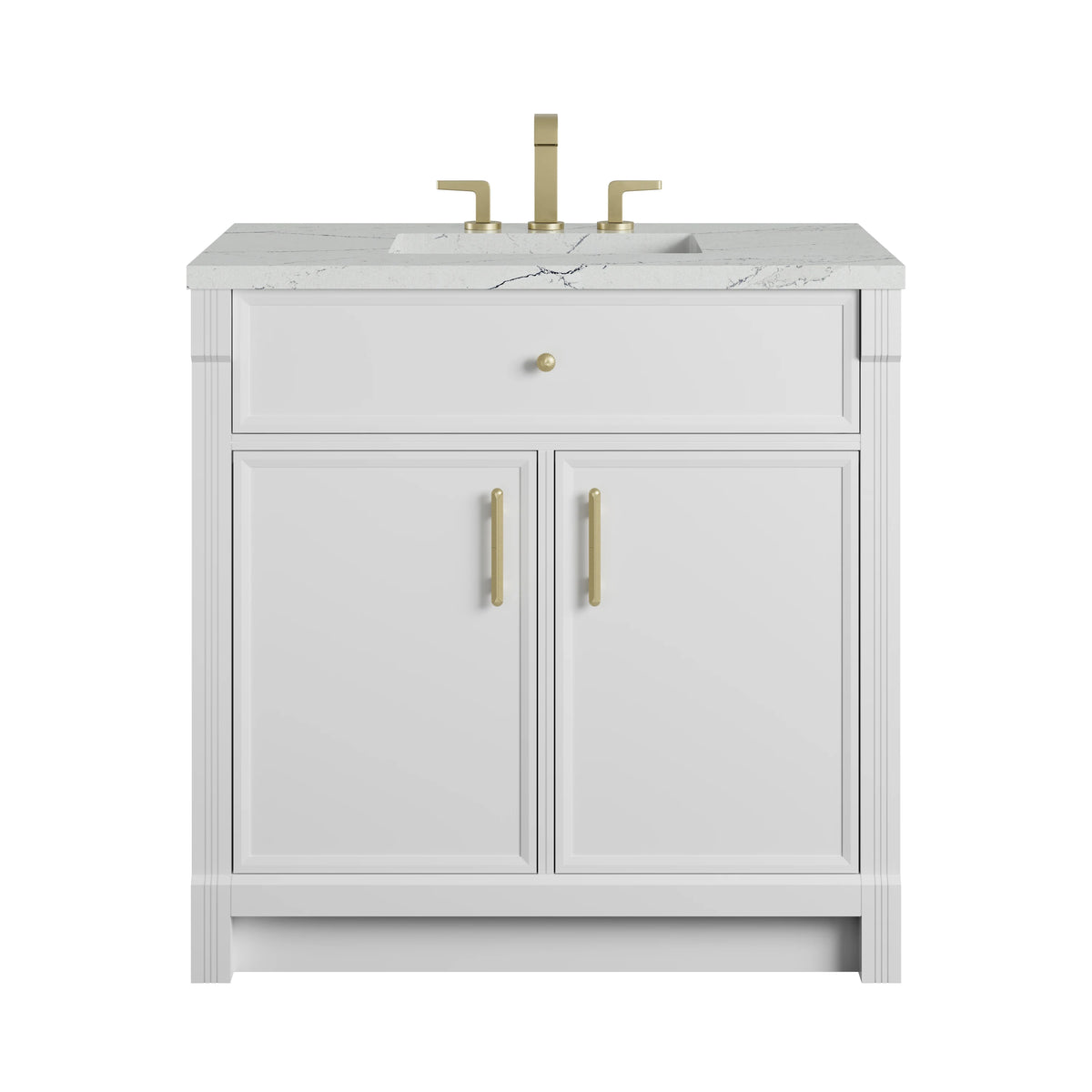 Bellshire 36" Single Vanity, Bright White w/ 3 CM Ethereal Noctis Silestone Top