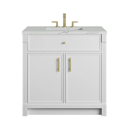 Bellshire 36" Single Vanity, Bright White w/ 3 CM Ethereal Noctis Silestone Top