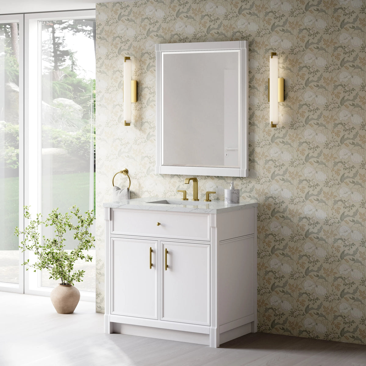 Bellshire 36" Single Vanity, Bright White w/ 3 CM Ethereal Noctis Silestone Top, view 4