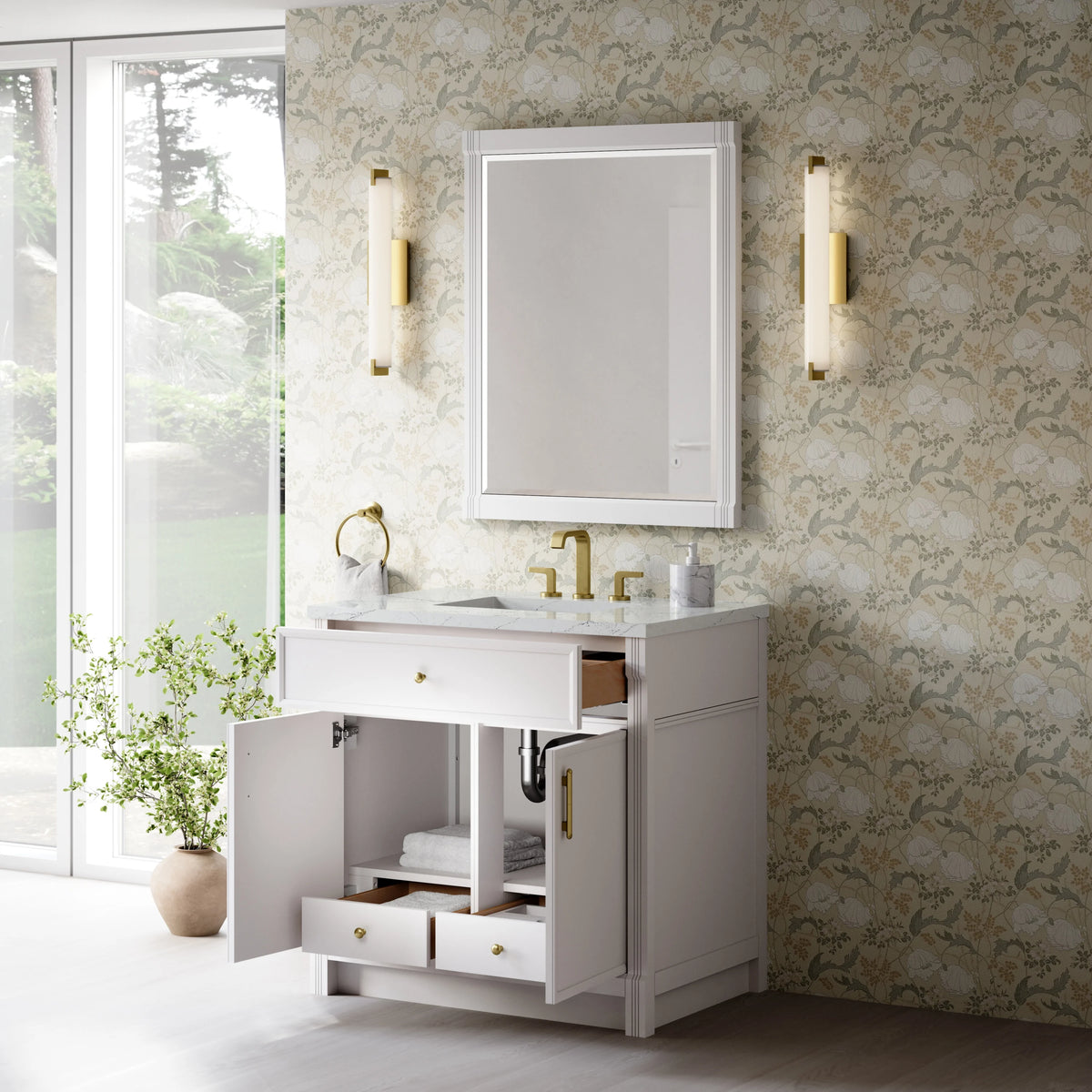 Bellshire 36" Single Vanity, Bright White w/ 3 CM Ethereal Noctis Silestone Top, view 5