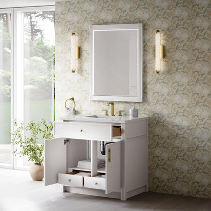 Bellshire 36" Single Vanity, Bright White w/ 3 CM Ethereal Noctis Silestone Top, view 5