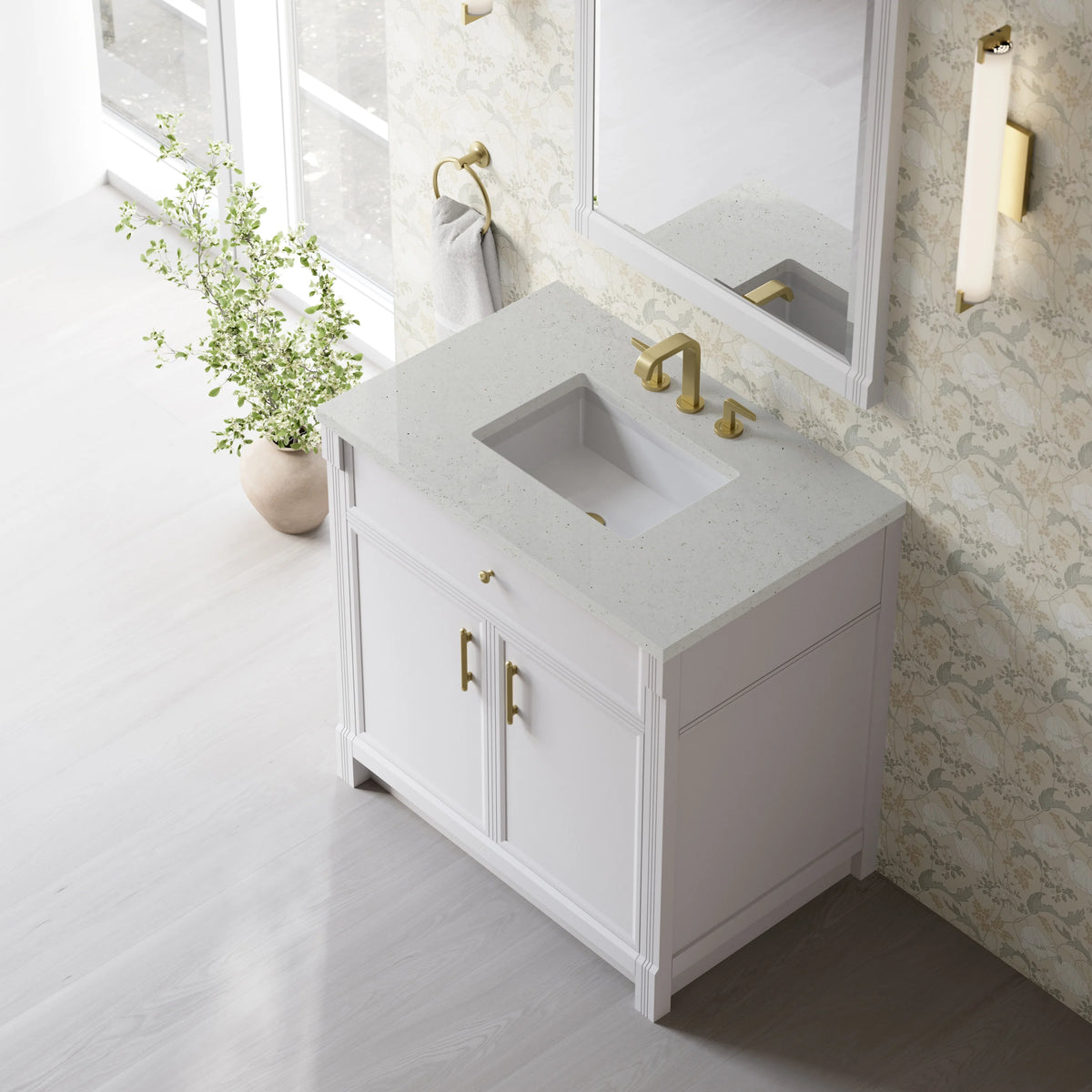 Bellshire 36" Single Vanity, Bright White w/ 3 CM Lime Delight Silestone Top, view 7
