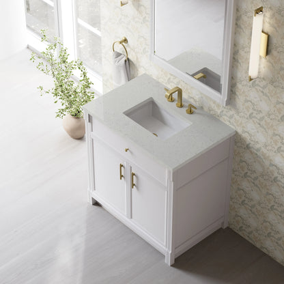 Bellshire 36" Single Vanity, Bright White w/ 3 CM Lime Delight Silestone Top, view 7