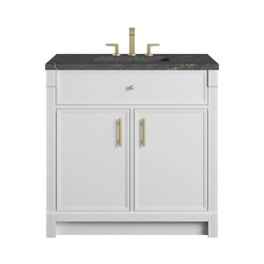 Bellshire 36" Single Vanity, Bright White w/ 3 CM Parisien Bleu Silestone Top
