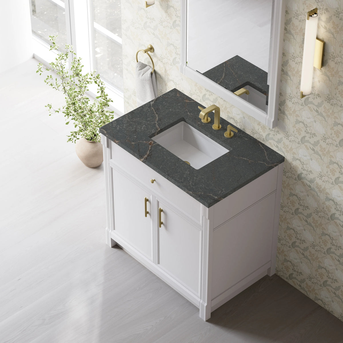 Bellshire 36" Single Vanity, Bright White w/ 3 CM Parisien Bleu Silestone Top, view 7