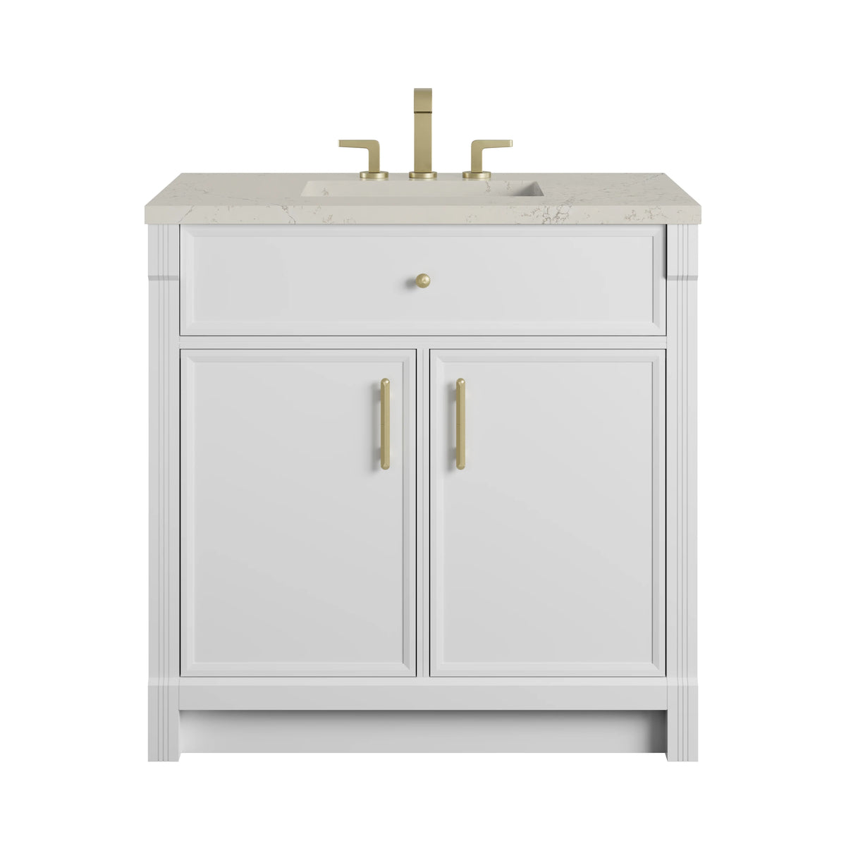 Bellshire 36" Single Vanity, Bright White w/ 3 CM Siberian Silestone Top