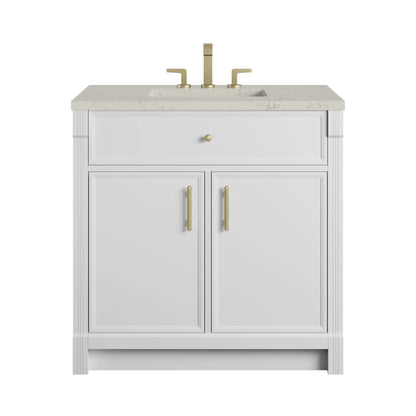 Bellshire 36" Single Vanity, Bright White w/ 3 CM Siberian Silestone Top