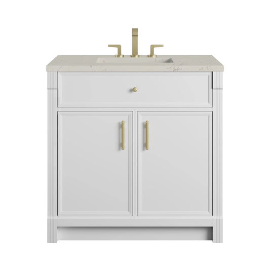 Bellshire 36" Single Vanity, Bright White w/ 3 CM Siberian Silestone Top