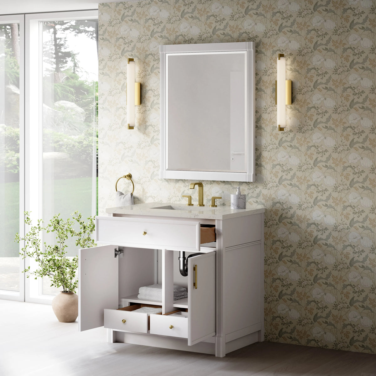 Bellshire 36" Single Vanity, Bright White w/ 3 CM Siberian Silestone Top, view 5