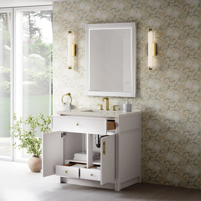 Bellshire 36" Single Vanity, Bright White w/ 3 CM Siberian Silestone Top, view 5
