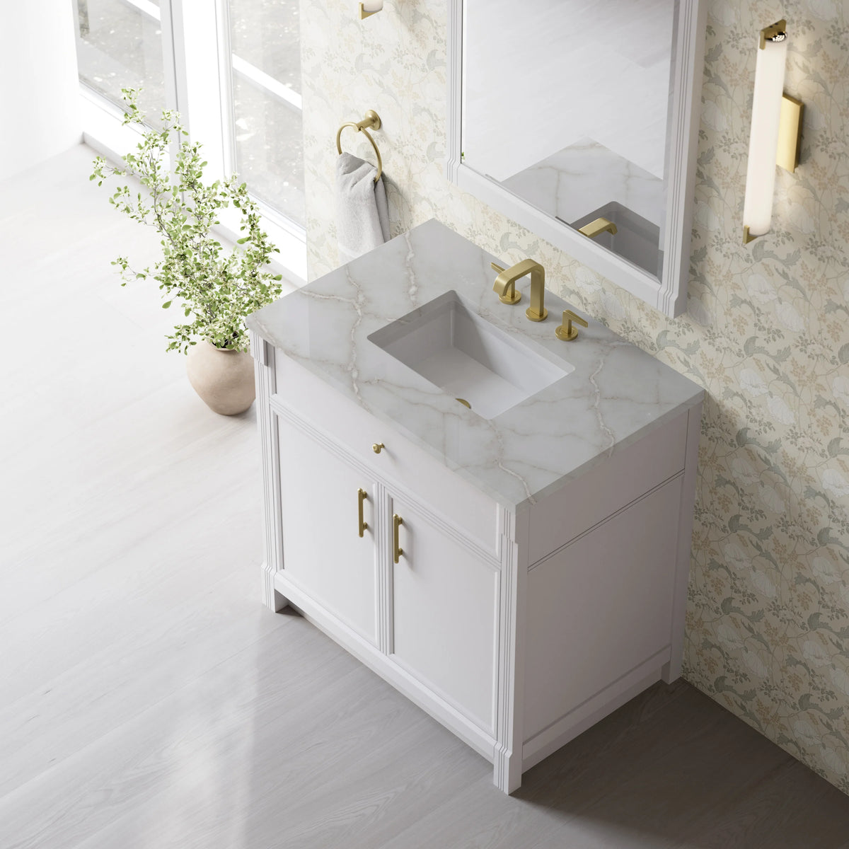 Bellshire 36" Single Vanity, Bright White w/ 3 CM Siberian Silestone Top, view 7