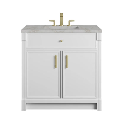 Bellshire 36" Single Vanity, Bright White w/ 3 CM Victorian Silver Silestone Top