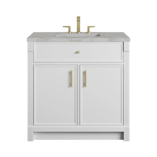 Bellshire 36" Single Vanity, Bright White w/ 3 CM Victorian Silver Silestone Top