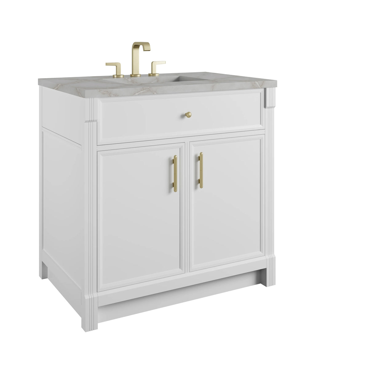 Bellshire 36" Single Vanity, Bright White w/ 3 CM Victorian Silver Silestone Top, view 10