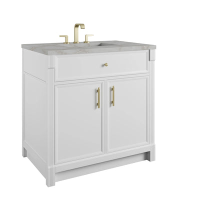 Bellshire 36" Single Vanity, Bright White w/ 3 CM Victorian Silver Silestone Top, view 10