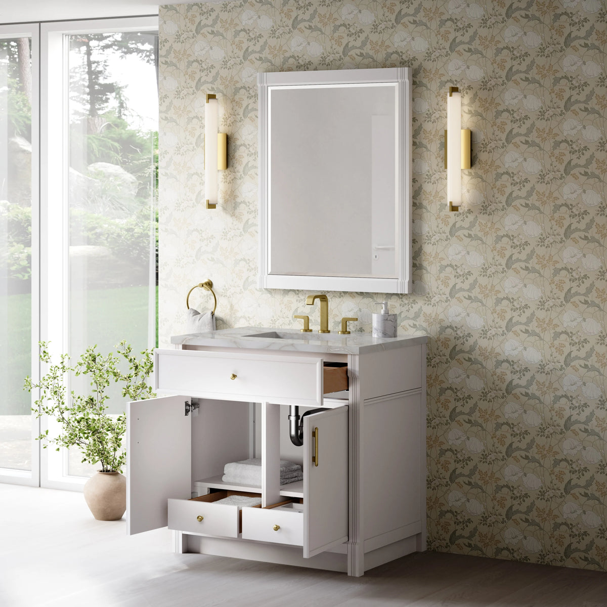 Bellshire 36" Single Vanity, Bright White w/ 3 CM Victorian Silver Silestone Top, view 5