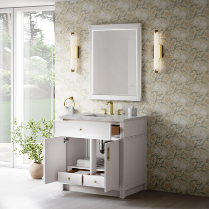 Bellshire 36" Single Vanity, Bright White w/ 3 CM Victorian Silver Silestone Top, view 5