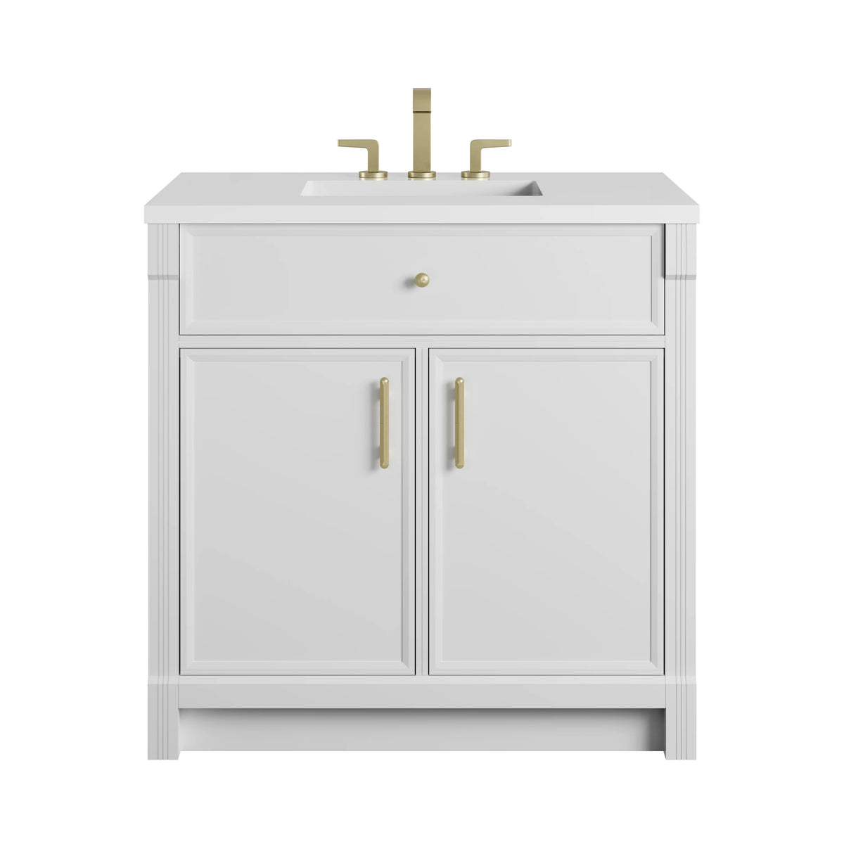 Bellshire 36" Single Vanity, Bright White w/ 3 CM White Zeus Silestone Top