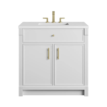 Bellshire 36" Single Vanity, Bright White w/ 3 CM White Zeus Silestone Top