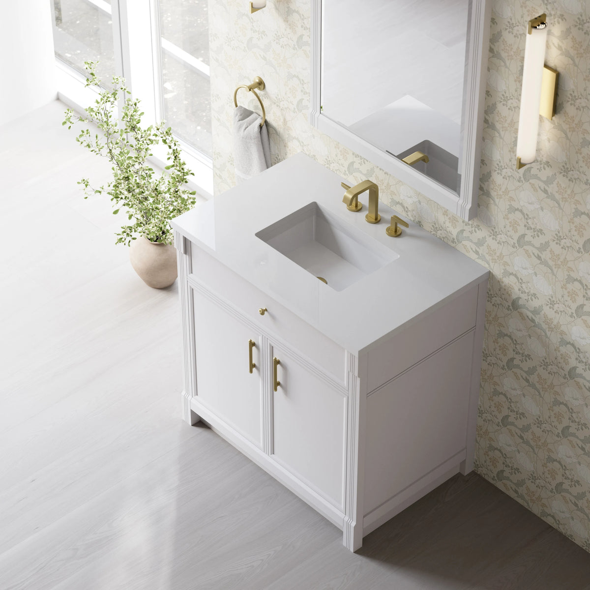 Bellshire 36" Single Vanity, Bright White w/ 3 CM White Zeus Silestone Top, view 10