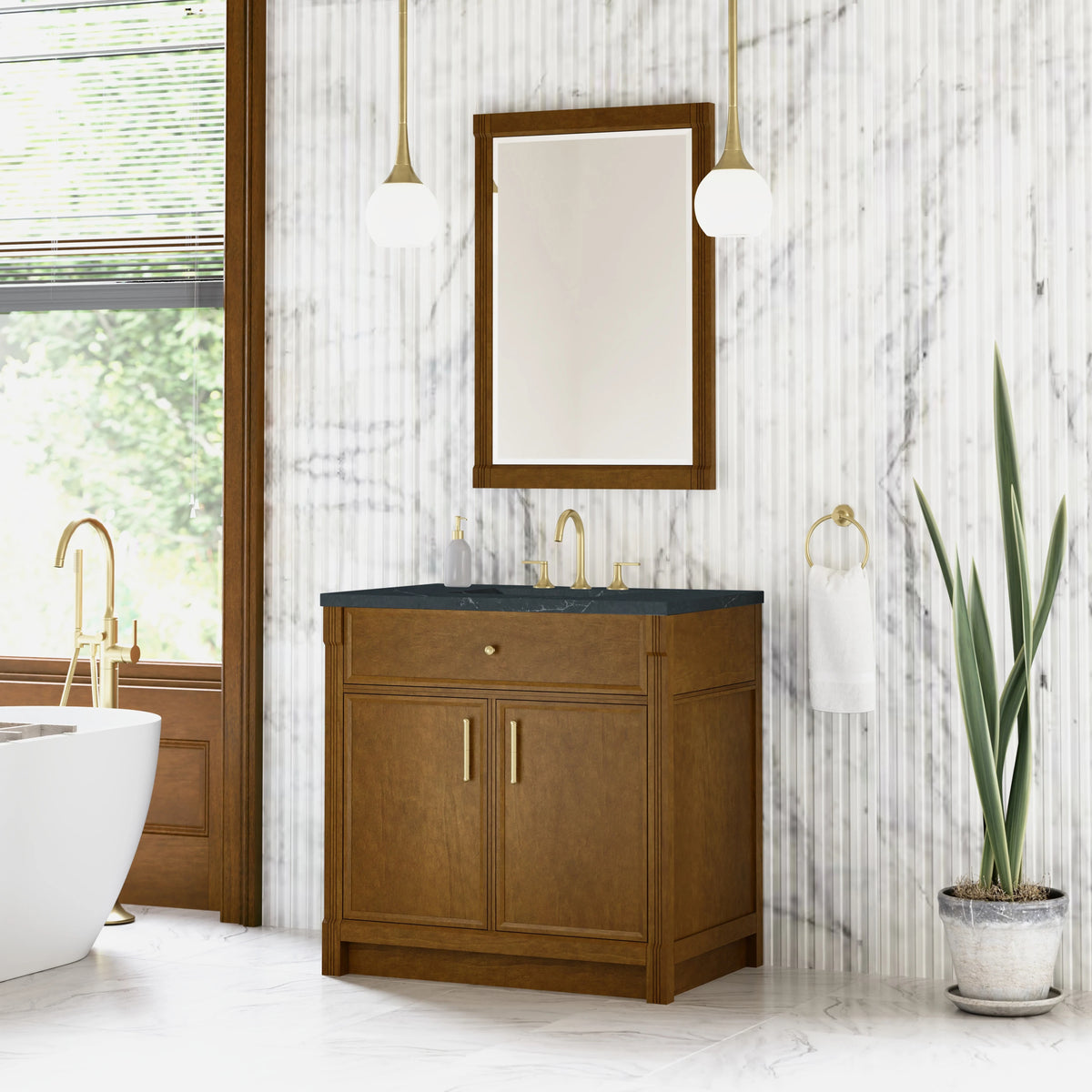 Bellshire 36" Single Vanity, Honey Oak w/ 3 CM Charcoal Soapstone Silestone Top, view 4