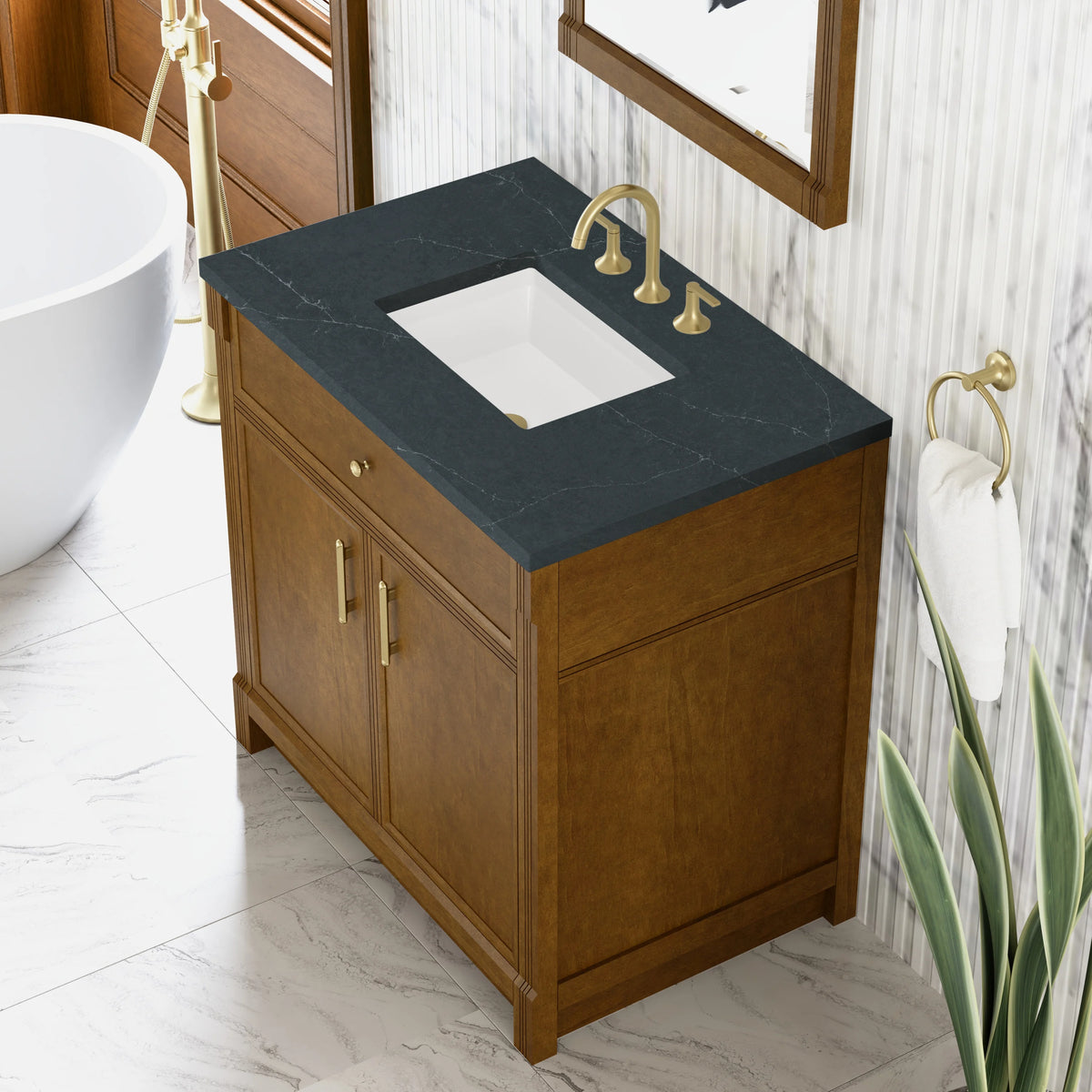 Bellshire 36" Single Vanity, Honey Oak w/ 3 CM Charcoal Soapstone Silestone Top, view 7