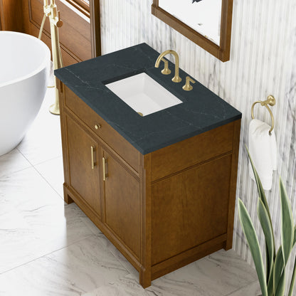 Bellshire 36" Single Vanity, Honey Oak w/ 3 CM Charcoal Soapstone Silestone Top, view 7
