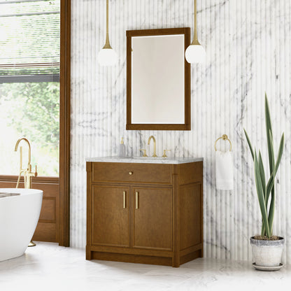 Bellshire 36" Single Vanity, Honey Oak w/ 3 CM Eternal Jasmine Pearl Silestone Top, view 4