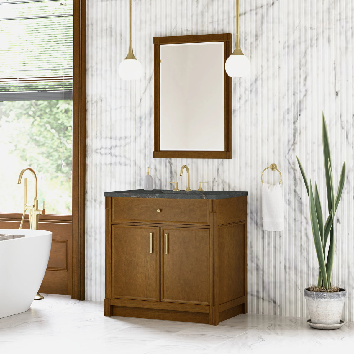 Bellshire 36" Single Vanity, Honey Oak w/ 3 CM Parisien Bleu Silestone Top, view 4