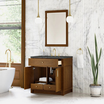 Bellshire 36" Single Vanity, Honey Oak w/ 3 CM Parisien Bleu Silestone Top, view 5