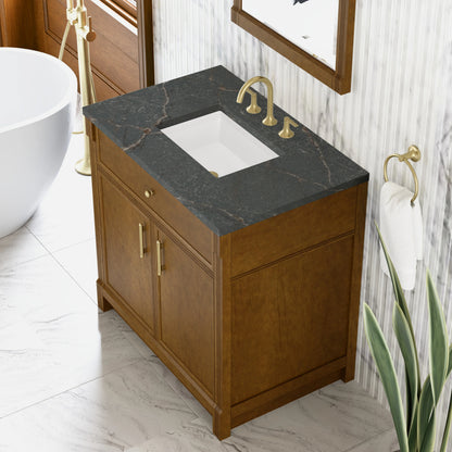 Bellshire 36" Single Vanity, Honey Oak w/ 3 CM Parisien Bleu Silestone Top, view 7