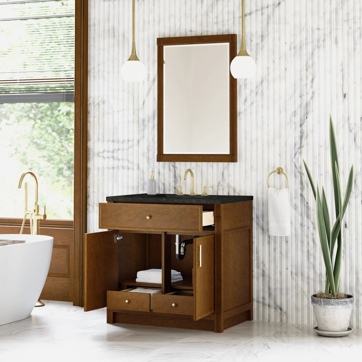 Bellshire 36" Single Vanity, Honey Oak w/ 3 CM Phantome Eclos Top, view 5