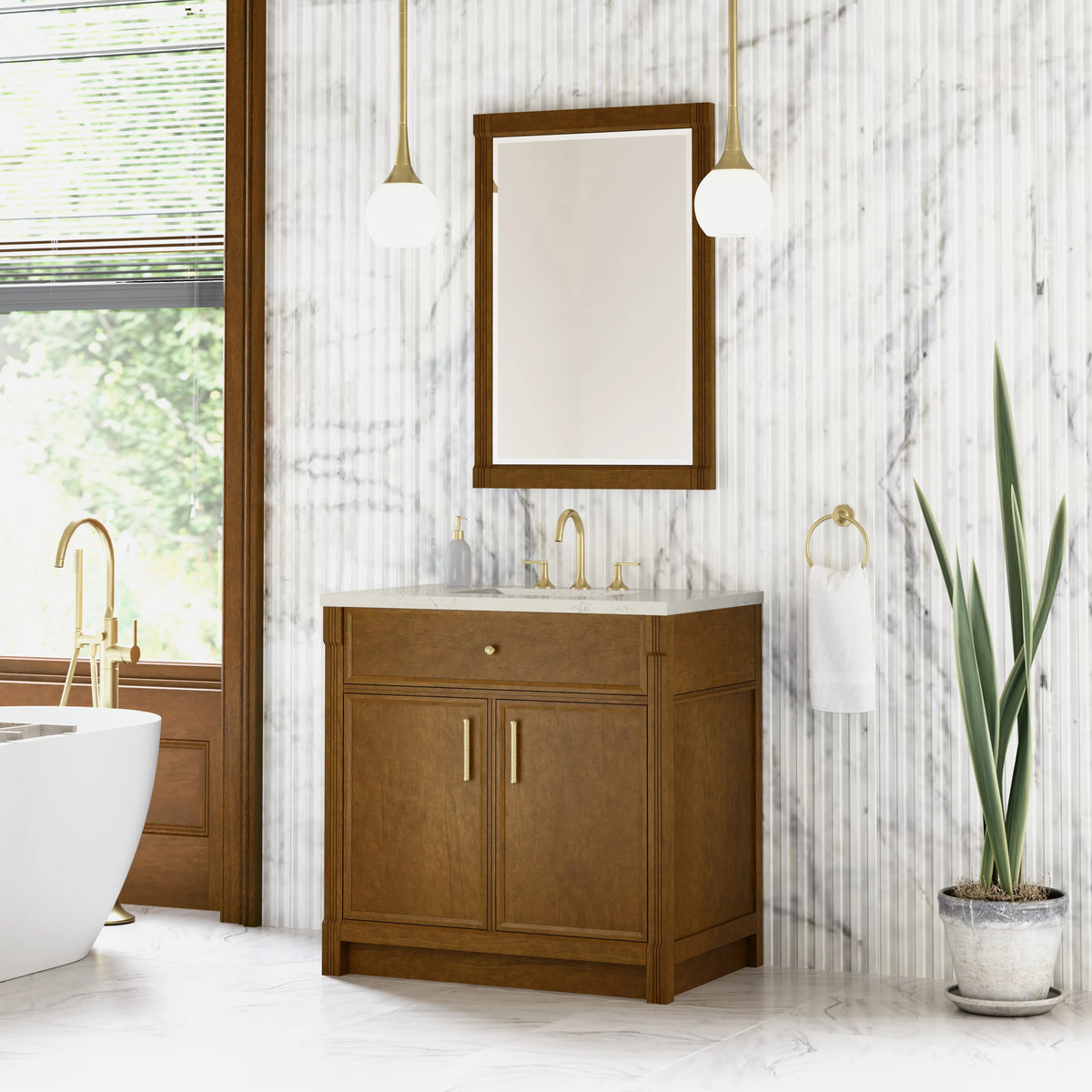 Bellshire 36" Single Vanity, Honey Oak w/ 3 CM Siberian Silestone Top, view 4