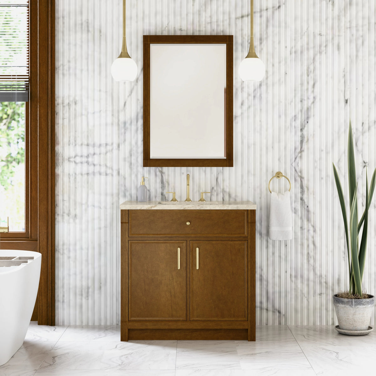 Bellshire 36" Single Vanity, Honey Oak w/ 3 CM Tajnar Eclos Top, view 3