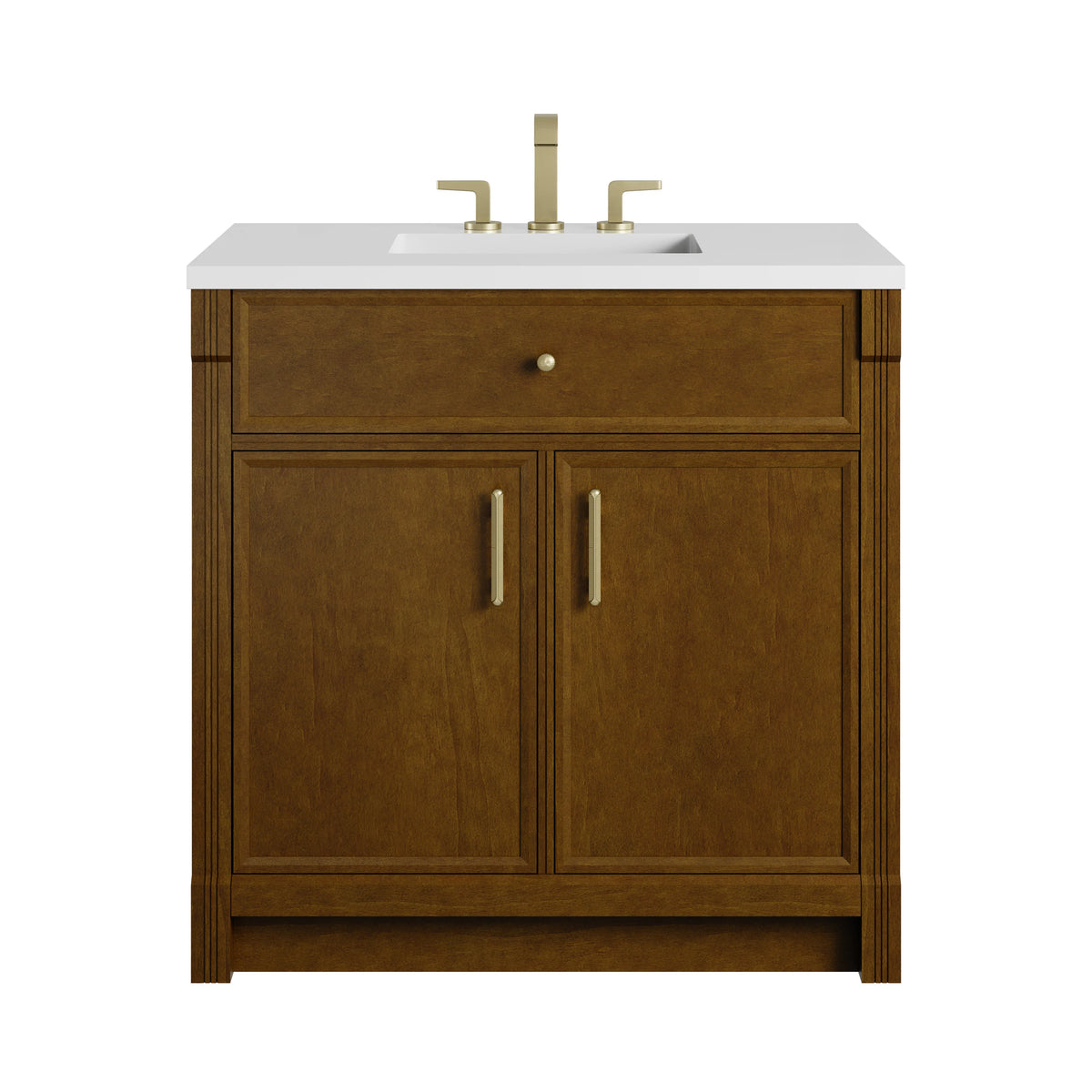 Bellshire 36" Single Vanity, Honey Oak w/ 3 CM White Zeus Silestone Top
