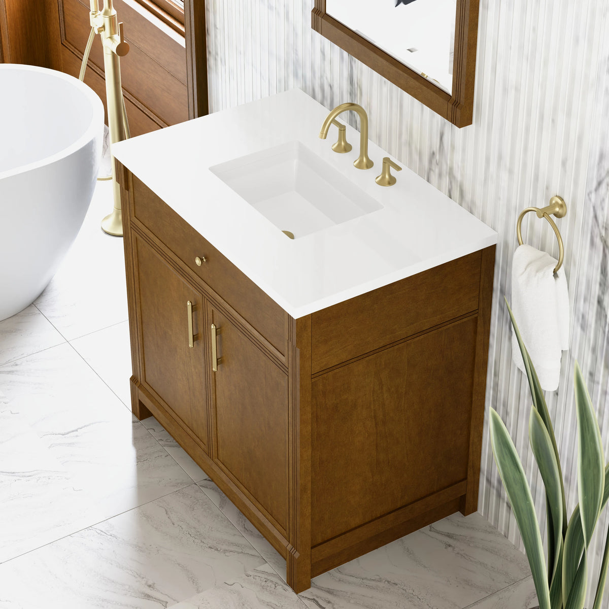 Bellshire 36" Single Vanity, Honey Oak w/ 3 CM White Zeus Silestone Top, view 10