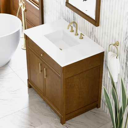 Bellshire 36" Single Vanity, Honey Oak w/ 3 CM White Zeus Silestone Top, view 10