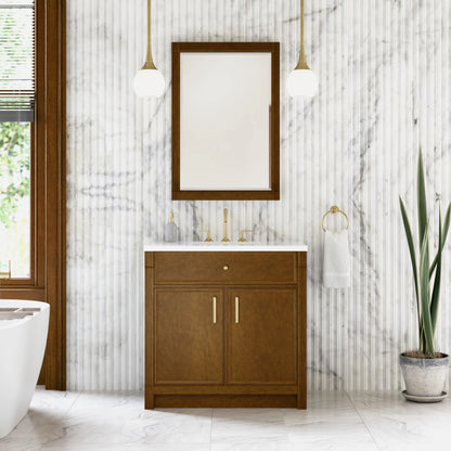 Bellshire 36" Single Vanity, Honey Oak w/ 3 CM White Zeus Silestone Top, view 3