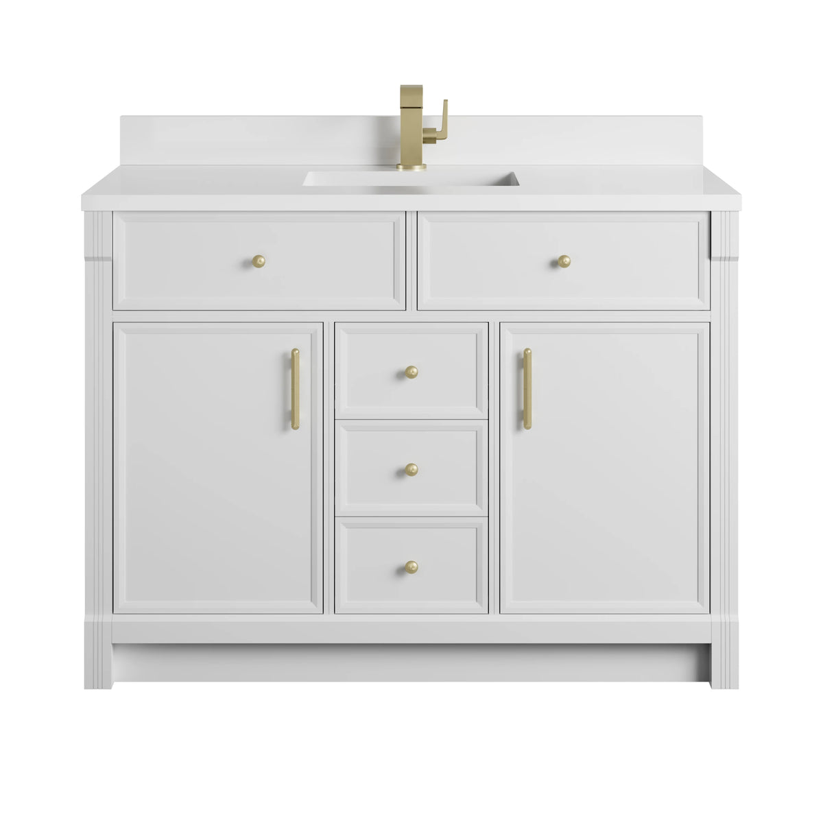 Bellshire 48" Single Vanity, Bright White w/ Single Hole 3 CM White Zeus Silestone Top and Matching Backsplash