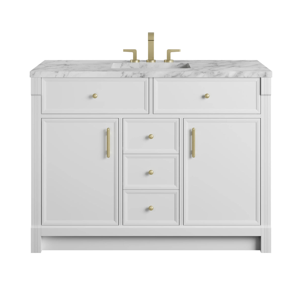 Bellshire 48" Single Vanity, Bright White w/ 3 CM Carrara Marble Top
