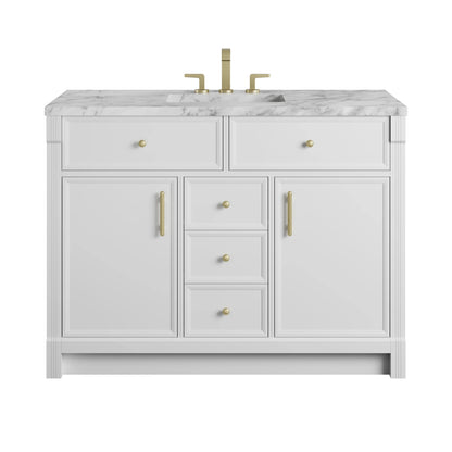 Bellshire 48" Single Vanity, Bright White w/ 3 CM Carrara Marble Top