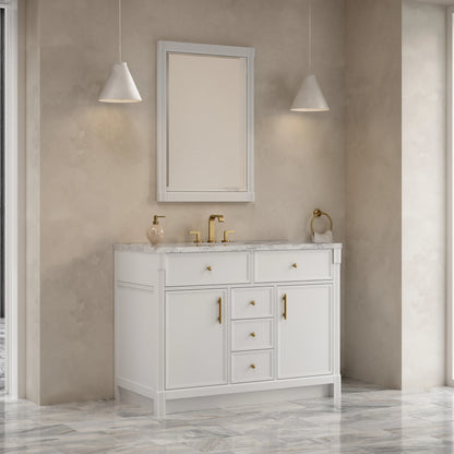 Bellshire 48" Single Vanity, Bright White w/ 3 CM Carrara Marble Top, view 4