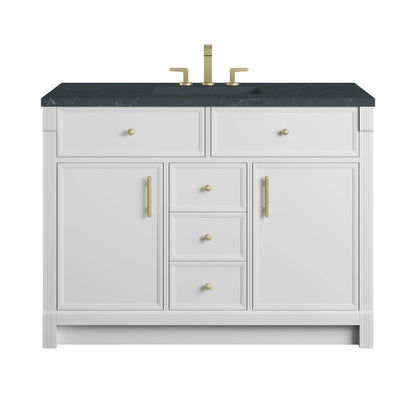 Bellshire 48" Single Vanity, Bright White w/ 3 CM Charcoal Soapstone Silestone Top