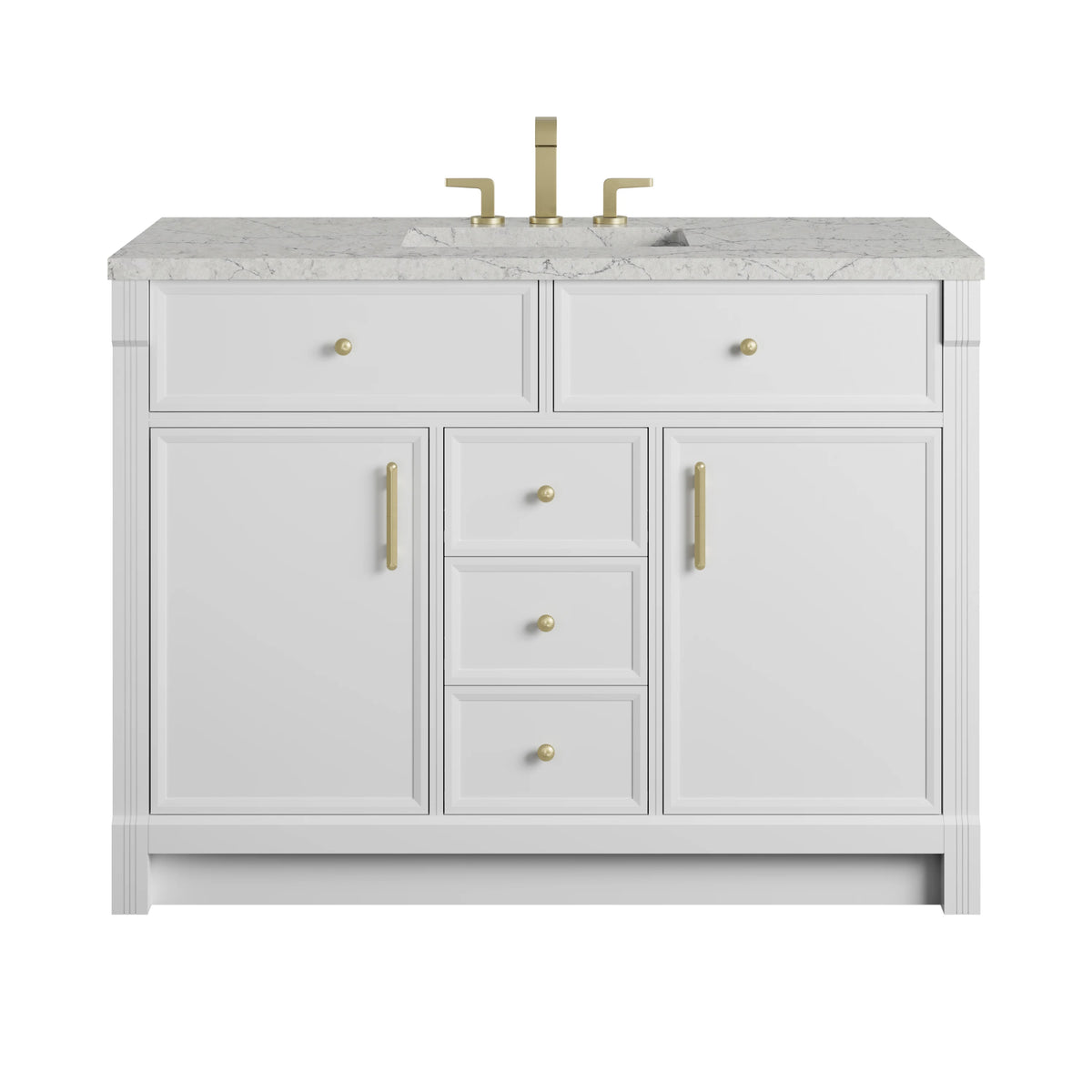 Bellshire 48" Single Vanity, Bright White w/ 3 CM Eternal Jasmine Pearl Silestone Top